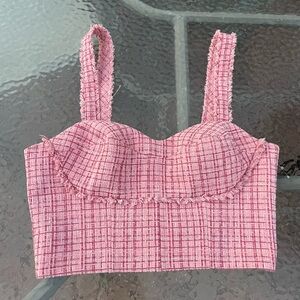 Guess Pink Tweed Emily Crop Top Size Medium